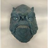A large blue latex alien mask from Gerry Anderson's Space Precinct 'Loyster', 32 x 40 x 30cm