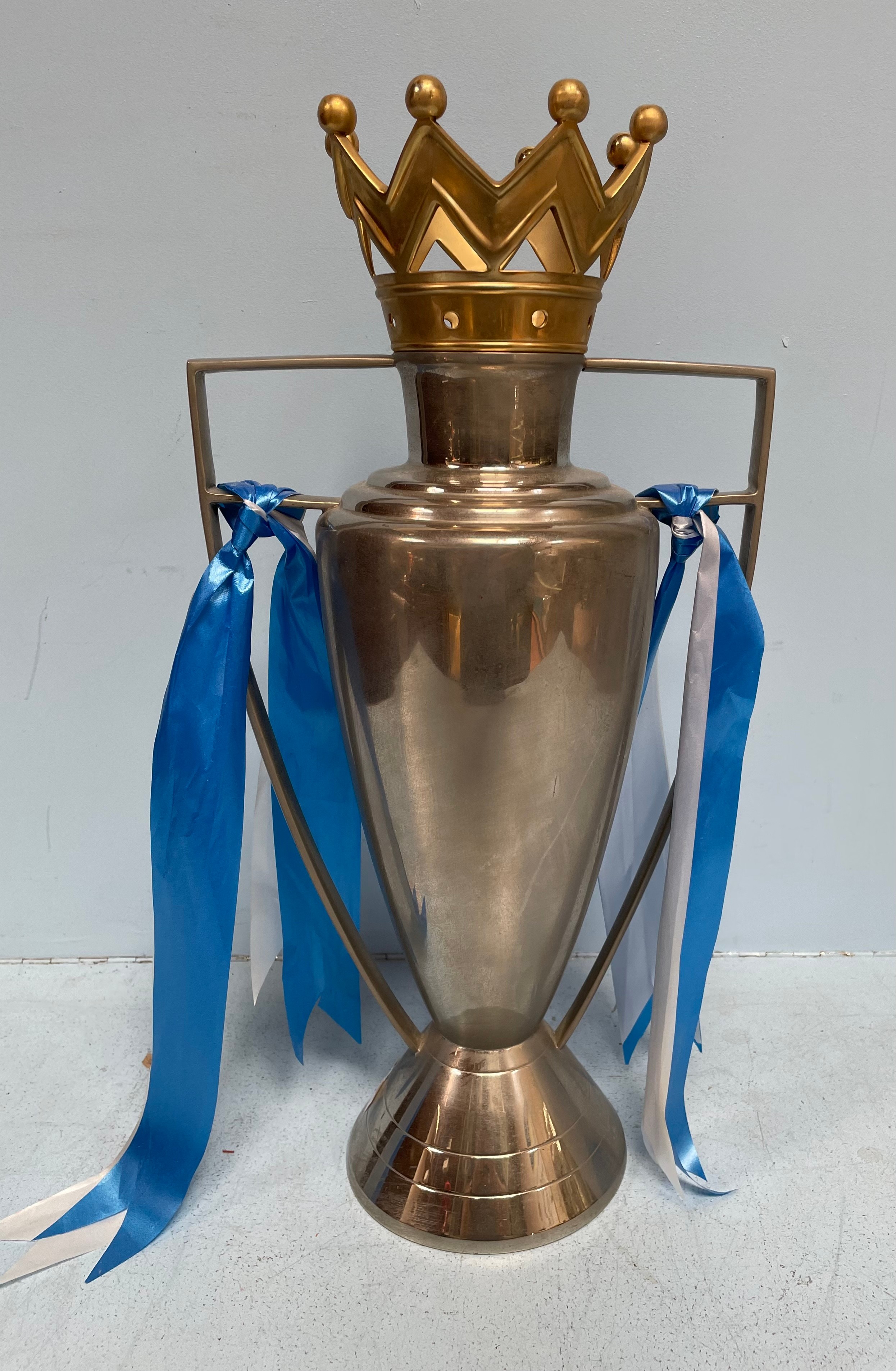 A replica white metal Premier League Cup trophy with gold coloured crown, 50cm high - Image 2 of 2