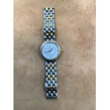 A ladies two-tone stainless steel Omega De Ville quartz wristwatch, the white enamel dial with Roman