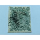 Stamps. GB QV, 1867-83, Ten Shillings grey/green sg128, fine used, paper thin right of QV head