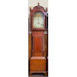 A 19th century Welsh mahogany long-case clock with scrolled arched pediment, barley-twist columns