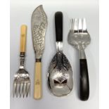 A pair of Malaysian silver spoon and fork servers by Mohd Salleh & Sons, with pierced and floral