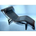Le Corbusier (1887-1965) A late 20th century LC4 style chaise lounge, with black, grained leather