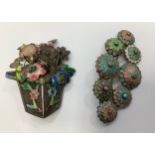 Two various Chinese enamel brooches, one a floral posy in pierced and further enamelled basket, 5