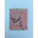 Stamps. GB QV, 5 Shillings red, sg 134, plate 4, used, 'perfins HSB,' large anchor Wmk,