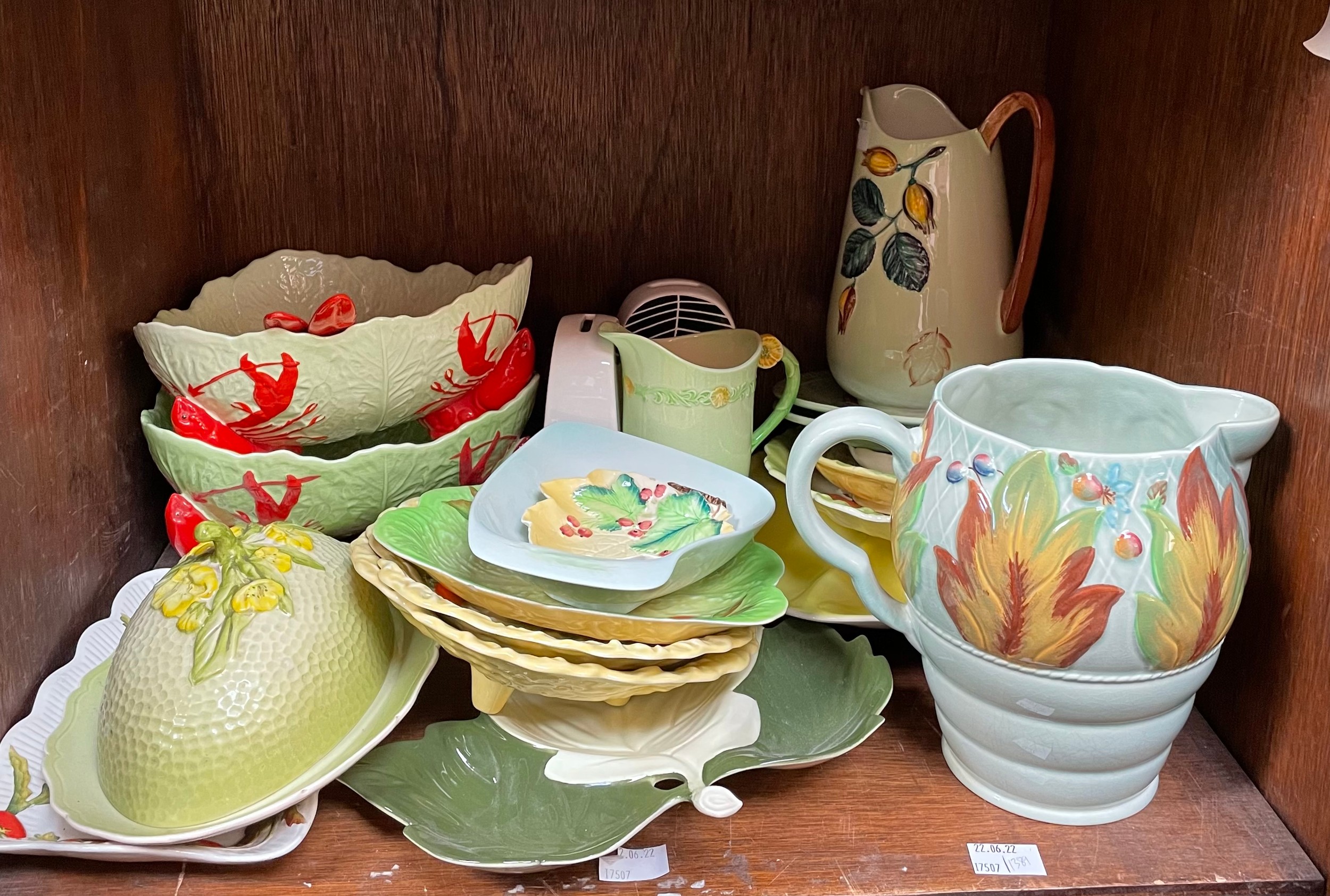A collection of mixed ceramics, largely Carlton Ware examples, including a pair of leaf moulded