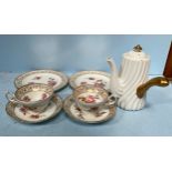 Two Hammersley & Co trios in the 'Dresden Sprays' pattern, together with a Mintons chocolate pot