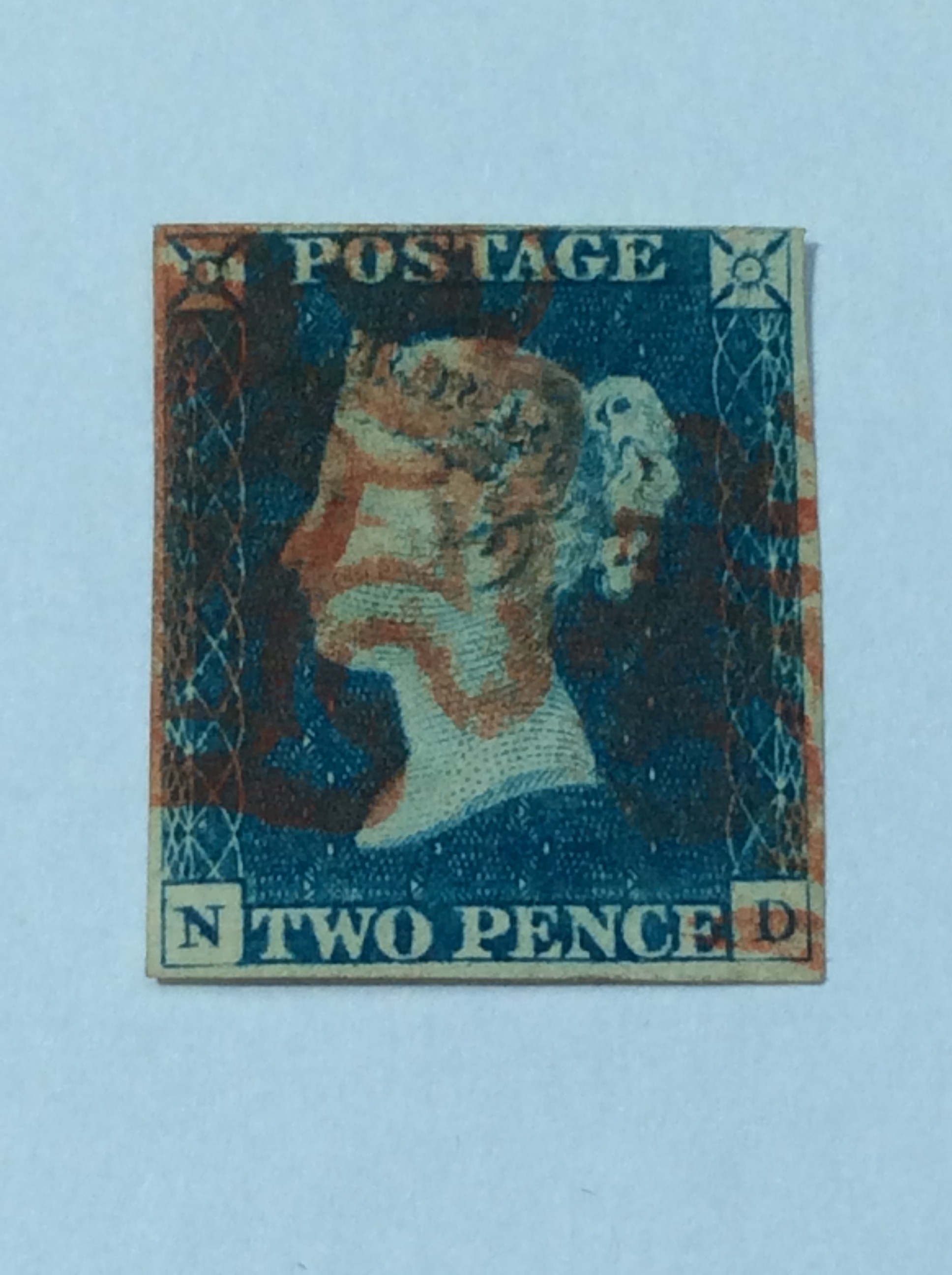 Stamps. GB QV, 2d blue, ND, fine used, 4 margins, double red MX, , SG5