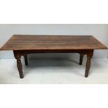 A late 17th century refectory table of rectangular form with elm planked top, oak cleated ends and