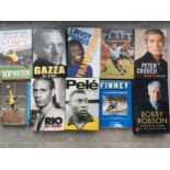 Eleven signed Football Player Autobiographies comprising: Pele, Diego Maradona, Tom Finney, Paul