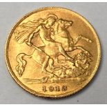 A King George V 1913 gold half sovereign obv George & Dragon, 4g
