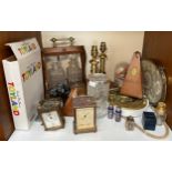 Mixed collectables including a French Maelzel Paquet beech cased metronome, a pair of brass lamps,