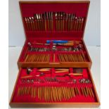 An extensive German two drawer canteen of cutlery by Henckels with teak handles, comprising eight