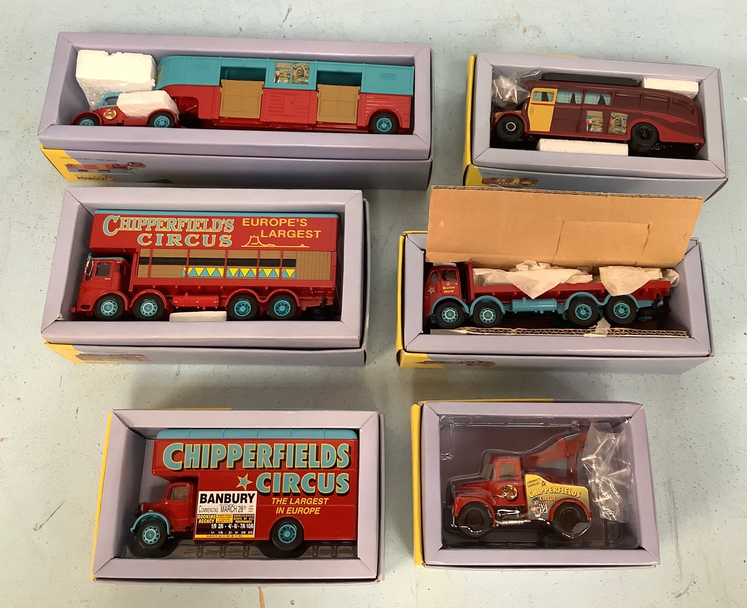 Six Corgi Chipperfields Circus Diecast Model Vehicles, including #97887 Bedford O Articulated
