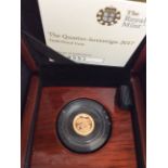 A 2017 Queen Elizabeth II Gold Quarter Sovereign, 22ct gold, 1.99g, limit 2500, proof struck, Obv