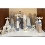 A collection of eleven assorted Lladro porcelain figures including 'The Pharmacist', six with