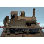 A scale model of a live steam engine, four-wheel shunter, finished in copper, unpainted, 30cm in