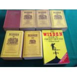 Seven Wisden cricket books - one Wisden Guide to Cricket Grounds by William Powell (1992) and six