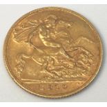 A 1910 22ct gold half-sovereign, gross weight approximately 3.9g