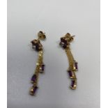 A pair of 9ct yellow gold drop earrings, set with amethysts and diamonds, total weight 2.4 grams.