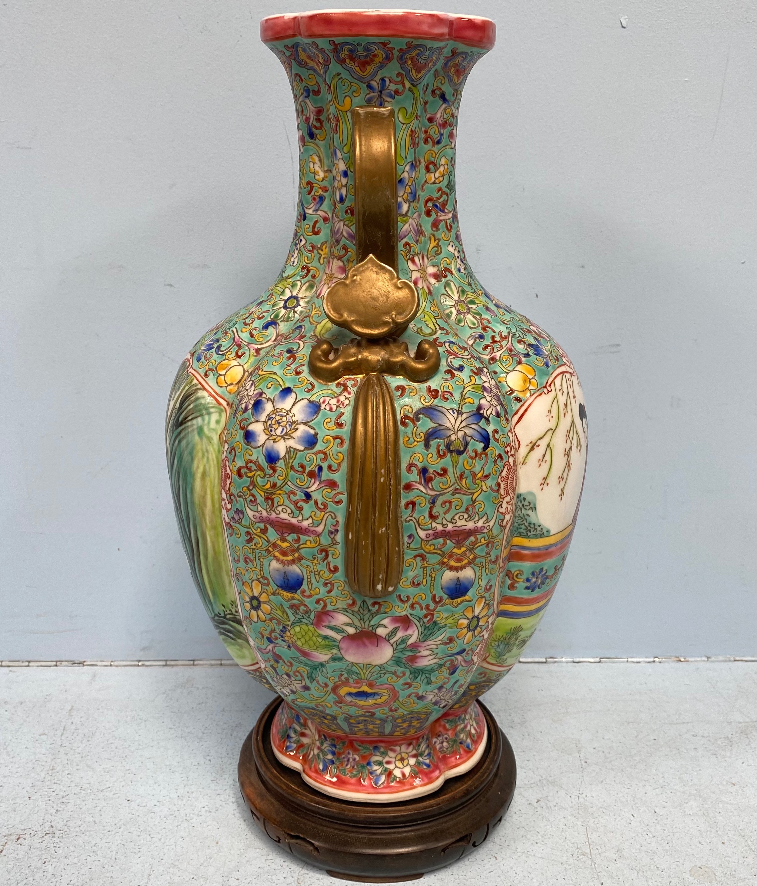 A Chinese porcelain vase of baluster form and lotus section, incised and decorated in polychrome - Image 9 of 18