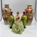 A Royal Worcester figure 'First Dance,' together with a pair of Satsuma pottery vases and another