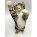 A 20th century Winstanley studio pottery figure of a cat standing on hind legs, 30cm tall