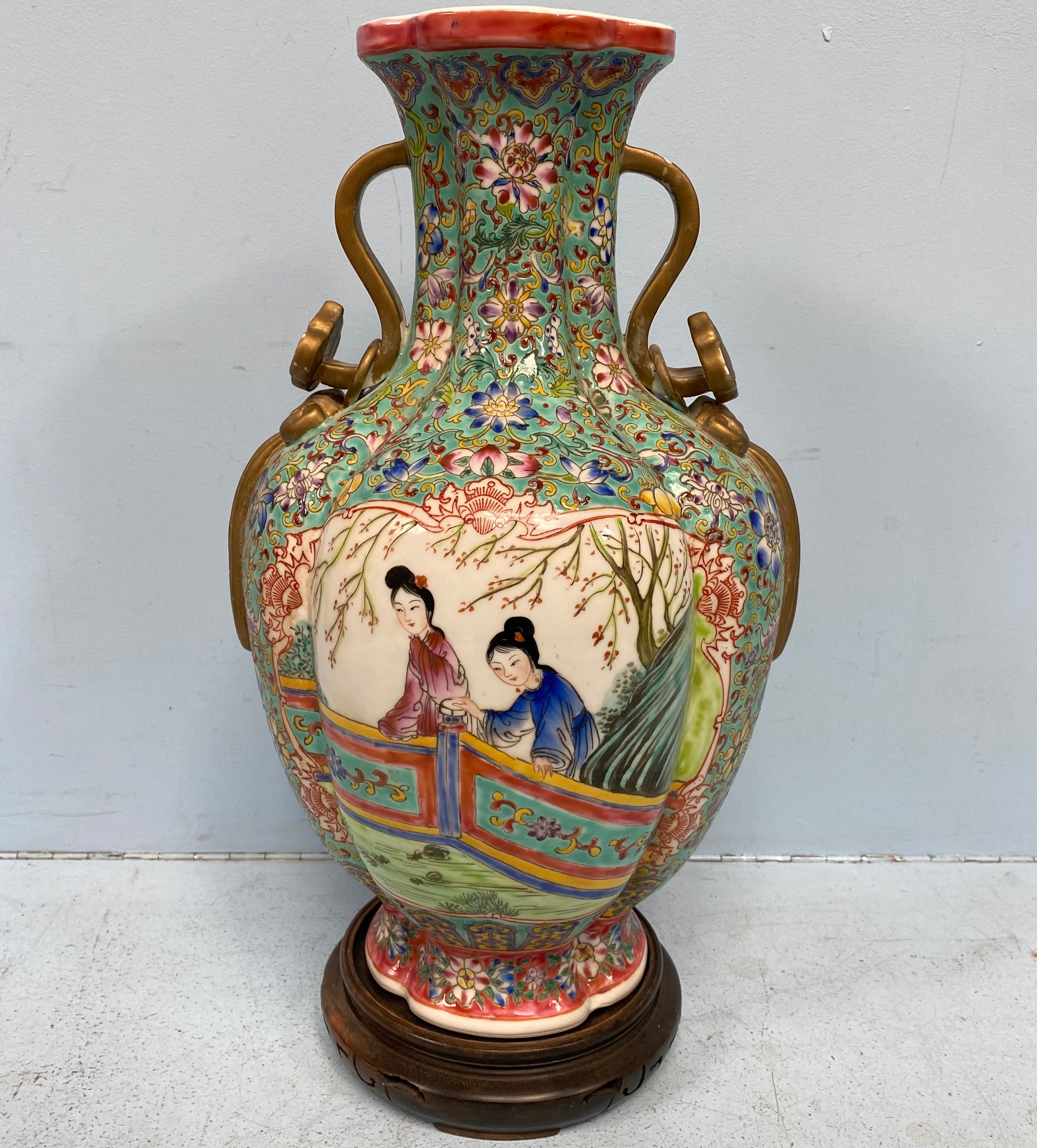 A Chinese porcelain vase of baluster form and lotus section, incised and decorated in polychrome - Image 4 of 18