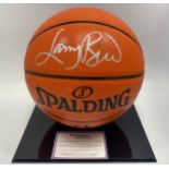 A Spalding basketball signed by Larry Bird in silver marker, housed in clear Perspex display case