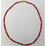 A coral bead choker necklace with 9ct gold spherical spacer beads and gold safety clasp