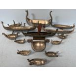 Various Norwegian pewter long boats including Handstopt examples, together with four salts and