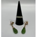 A pair of 14ct gold jade and pearl drop earrings, weighing 4.6 grams, together with a 14ct gold