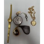 A 19th century 'Fine Silver' stamped open-face pocket watch, with key-wound movement, (working),