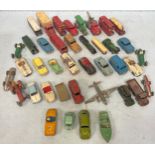 Approximately 55 die-cast play worn model cars without boxes, more than half Dinky, also Spot-On