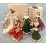 Five various porcelain figural ladies comprising Royal Doulton ‘Top O’ The Hill HN.1834’, ‘HN.4234’,