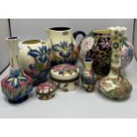 Eight assorted Old Tupton Ware tube-lined hand painted vases, trinket boxes etc. including a vase,