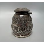 A Victorian silver inkwell by Henry Wilkinson & Co, with hinged top enclosing clear glass liner, the