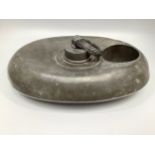A Victorian oval pewter bed warmer with ring handle