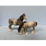 Two Beswick shire horse models, Shire Mare Rocking Horse Grey, model no. 818, and Grazing Shire Mare