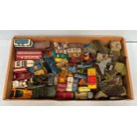 A quantity of die-cast model cars including Corgi Commer bus, MGB, Jaguar E Type, Mini-Cooper,