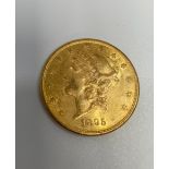 An 1895 USA Gold $20 Dollar Coin, Liberty Head obv. Eagle rev. San Francisco mint mark, VF, 33.7g