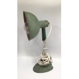 A mid-20th century green adjustable table lamp, probably converted from an Ergon heat lamp