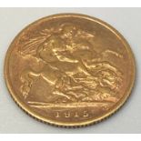 A 1915 22ct gold half-sovereign, gross weight approximately 3.9g