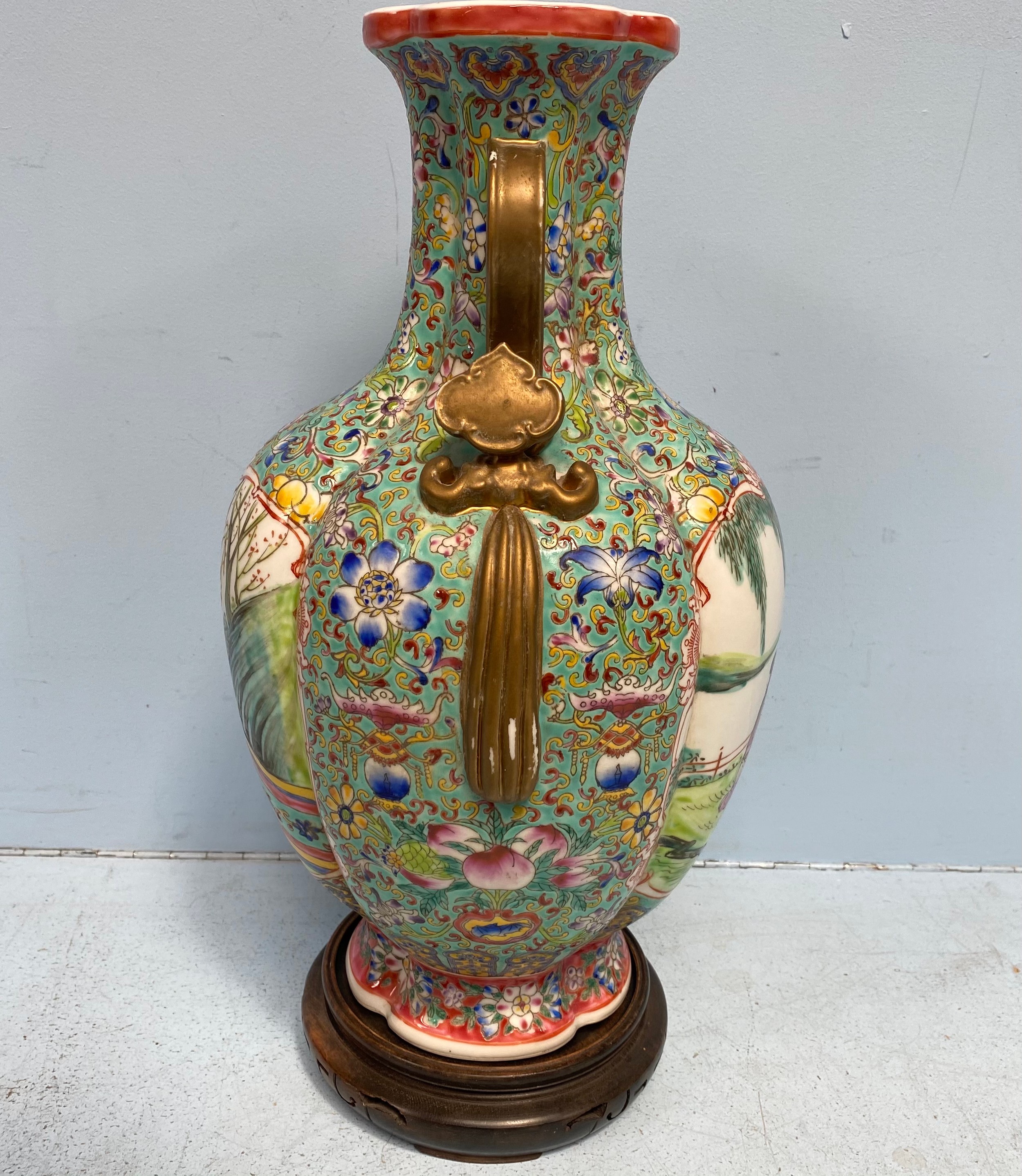 A Chinese porcelain vase of baluster form and lotus section, incised and decorated in polychrome - Image 10 of 18