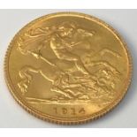 A 1914 22ct gold half-sovereign, gross weight approximately 4g