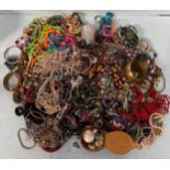 A box of assorted costume jewellery including bracelets, necklaces, watches etc. together with two