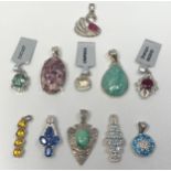 Eleven various Gemporia silver pendants set with semi-precious stones including Serentie & White