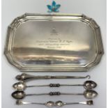 A Danish silver salver of shaped rectangular form, inscribed to ‘Lieutenant Colonel R L Styles’,