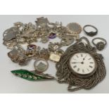 A ladies continental silver open-face pocket watch with keyless movement and long white-metal