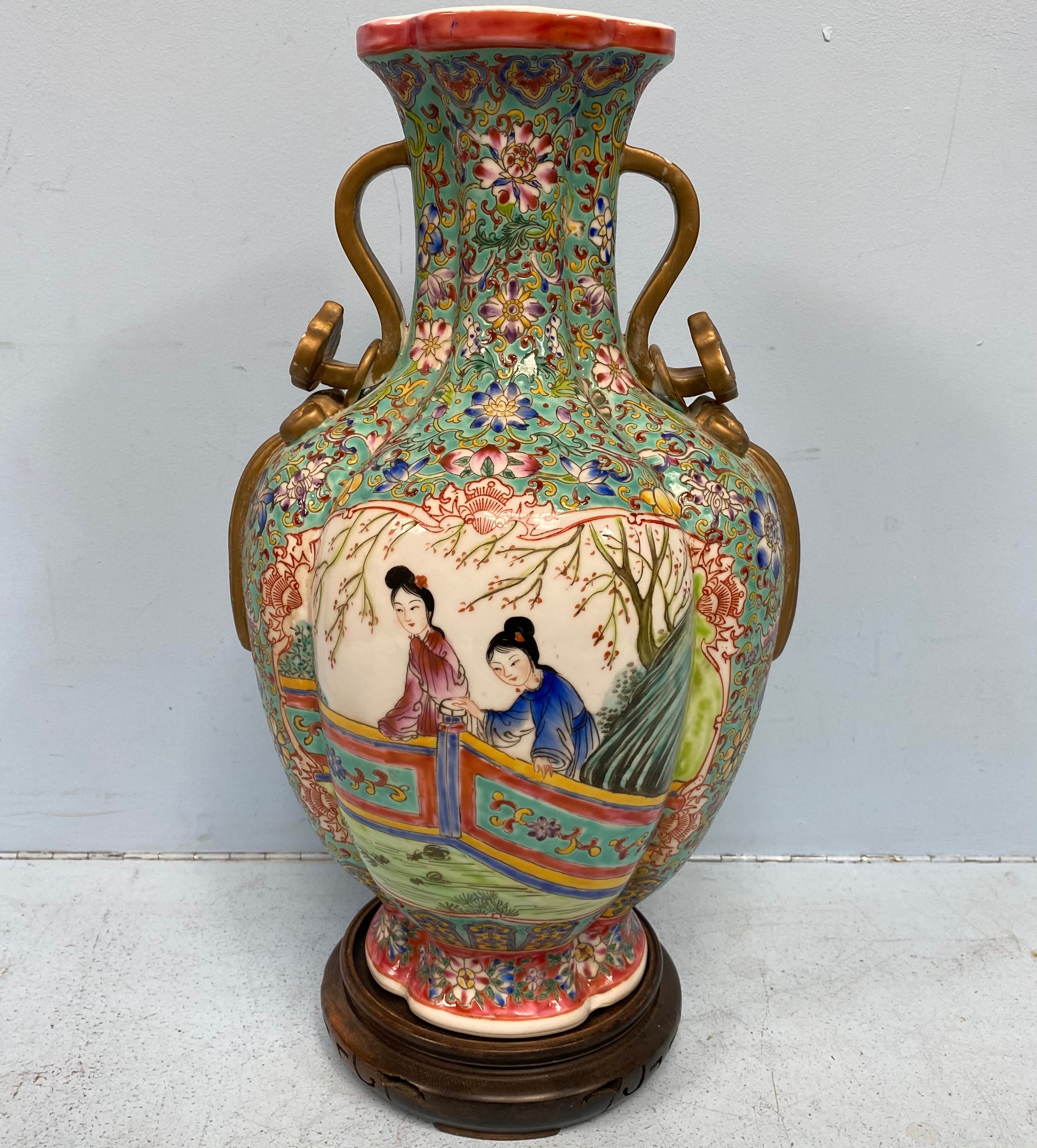 A Chinese porcelain vase of baluster form and lotus section, incised and decorated in polychrome - Image 5 of 18